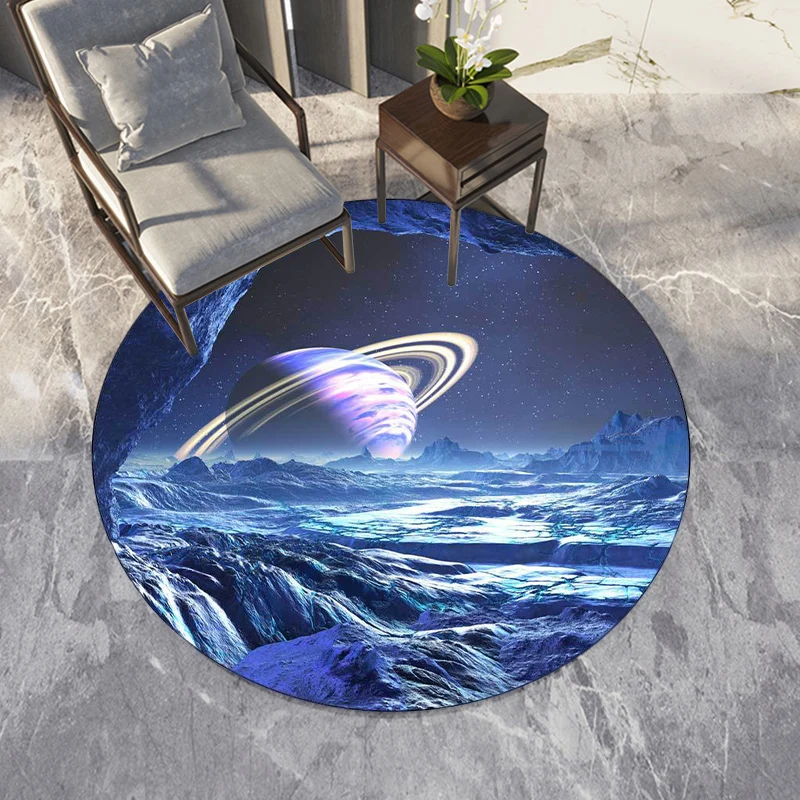 Tappeto contemporaneo e casual tappeto blu con motivo pianeta spaziale Tappeto poliestere adatto agli animali domestici pe...
