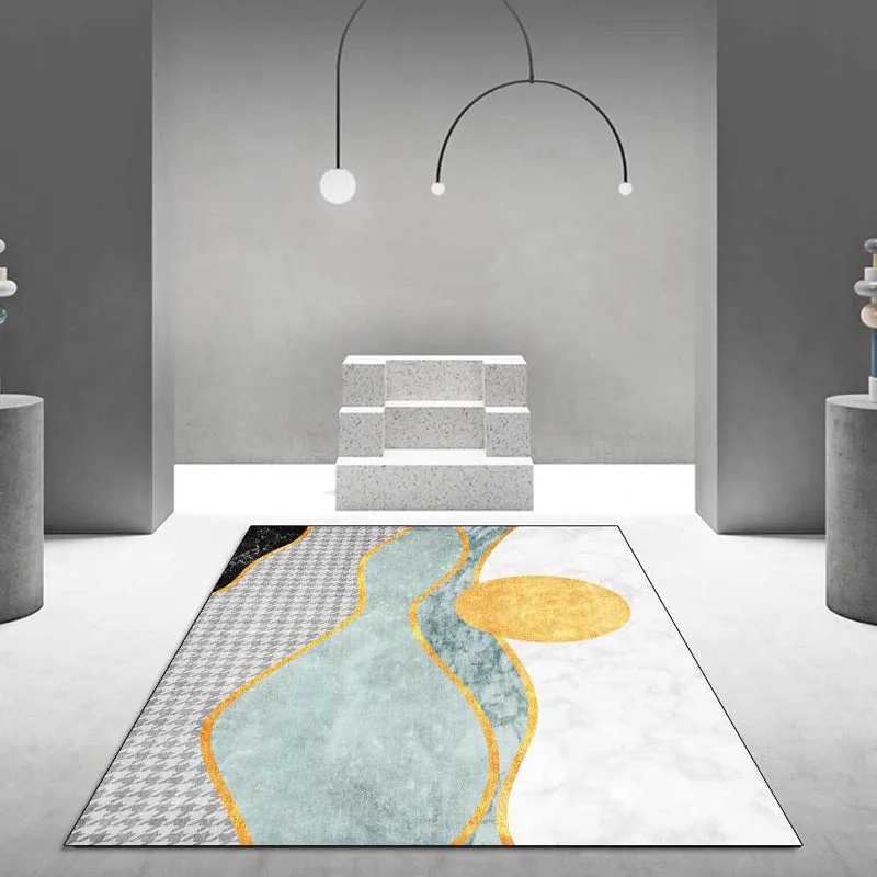 Tappeto modernista con motivo pied de poule color block Tappeto poliestere turchese Tappeto antiscivolo lavabile per anima...