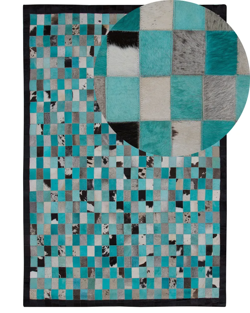 Tappeto pelle turchese/grigio 160 x 230 cm NIKFER