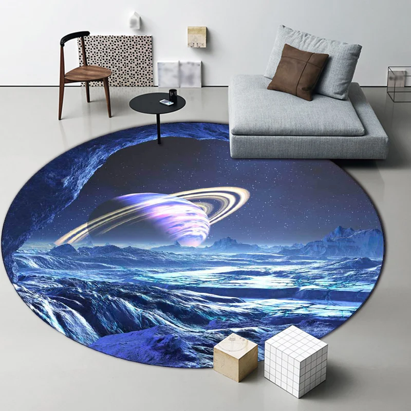 Tappeto recente e casual tappeto blu con motivo pianeta spaziale Tappeto poliestere adatto agli animali domestici per la d...