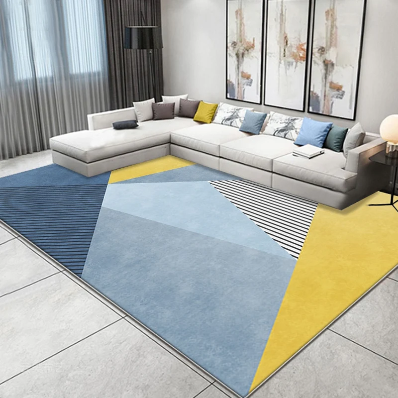 Tappeto Simplicity Colorblock con motivo strisce Tappeto poliestere blu e giallo Tappeto lavabile per animali domestici an...