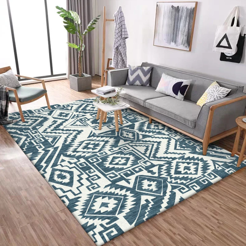 Tappeto tribale del sud-ovest con motivo geometrico blu e bianco Tappeto poliestere per animali domestici per la decorazio...