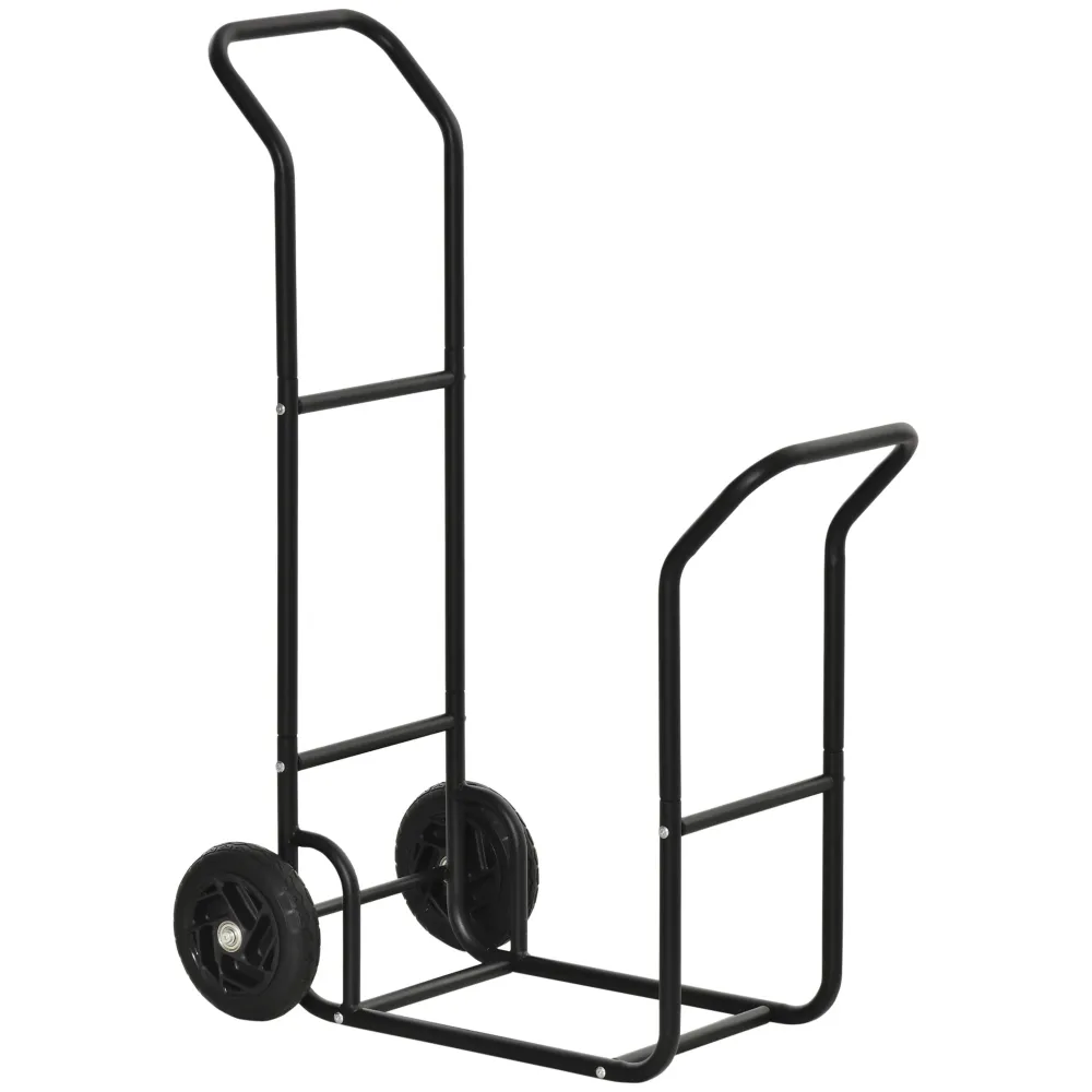 Easycomfort Carrello Portalegna Acciaio con 2 Ruote per Interno ed Esterno, 77x42x105cm, Nero