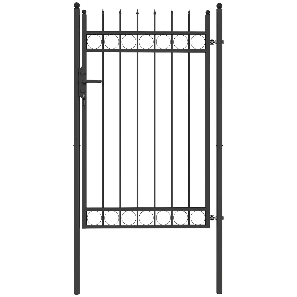Cancello da Giardino 2 Paletti con Maniglia 105x204 cm con Lucchetto e 3 Chiavi Acciaio Zincato Nero