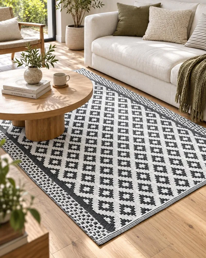 Tappeto da esterno con forme geometriche 120 x 180 cm nero THANE
