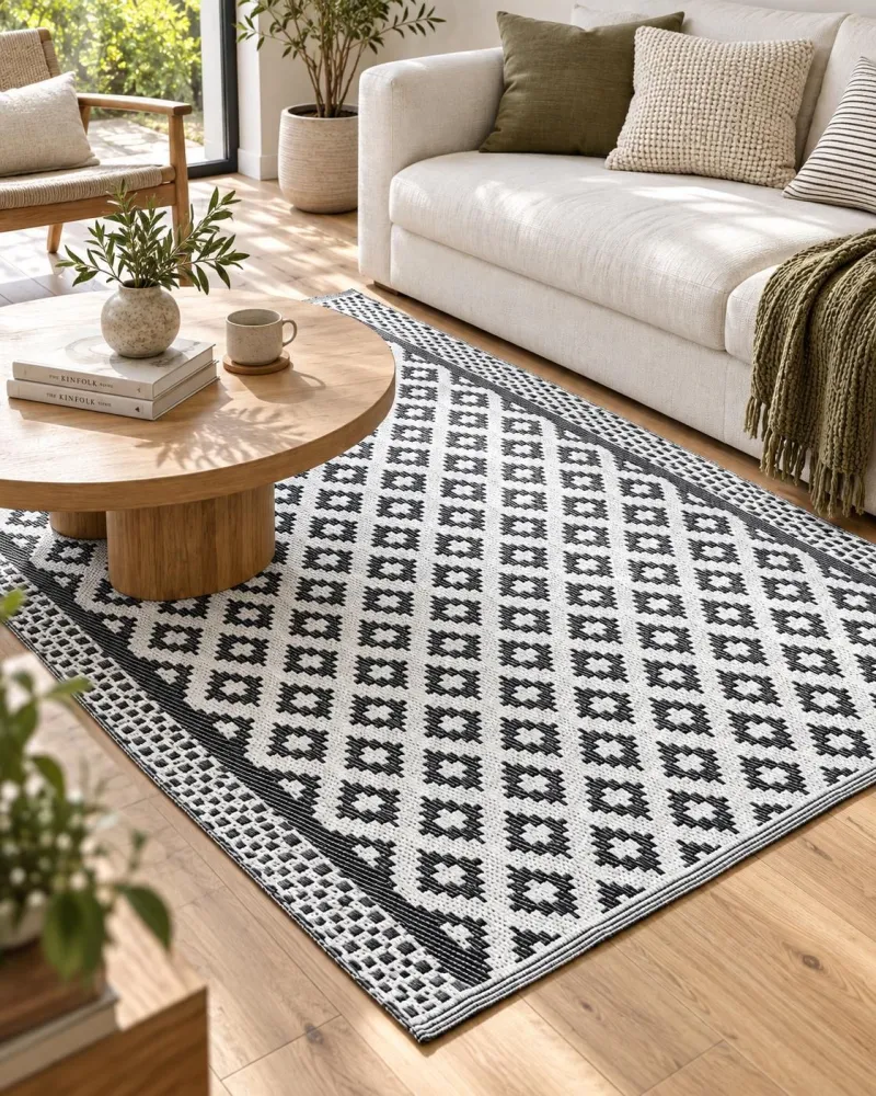 Tappeto da esterno con forme geometriche 120 x 180 cm nero THANE