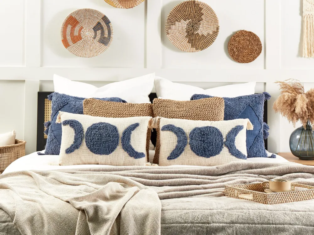 Cuscino cotone beige palese e blu 35 x 55 cm LUPINUS