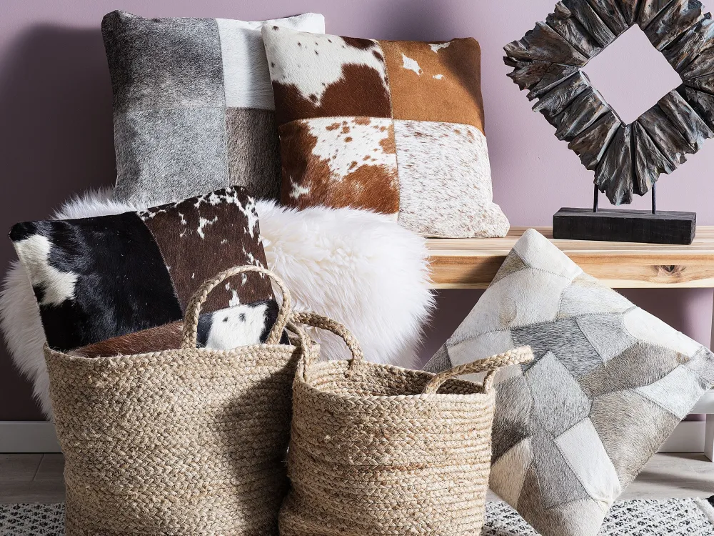 Cuscino decorativo pelle bovina 45 x 45 cm grigio NELLAD