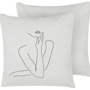 Set di 2 cuscini bianchi cotone figura di donna 45 x 45 cm MEADOWFOAM