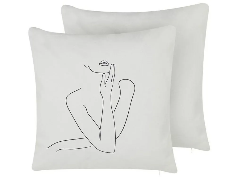 Set di 2 cuscini bianchi cotone figura di donna 45 x 45 cm MEADOWFOAM