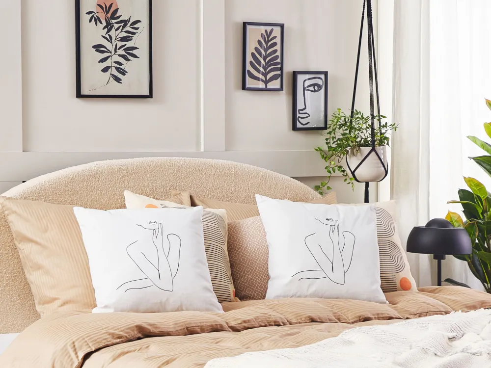 Set di 2 cuscini bianchi cotone figura di donna 45 x 45 cm MEADOWFOAM
