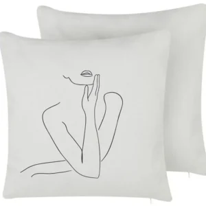 Set di 2 cuscini bianchi cotone figura di donna 45 x 45 cm MEADOWFOAM