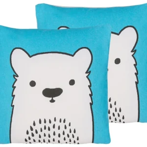 Set di 2 cuscini con stampa di orso 45 x 45 cm blu WARANASI
