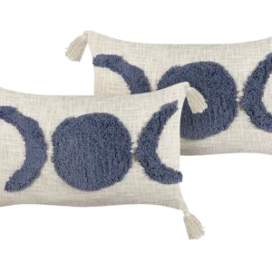 Set di 2 cuscini cotone beige limpido e blu 35 x 55 cm LUPINUS