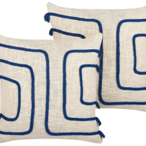 Set di 2 cuscini cotone camoscio chiaro e blu marino 45 x 45 cm PLEIONE