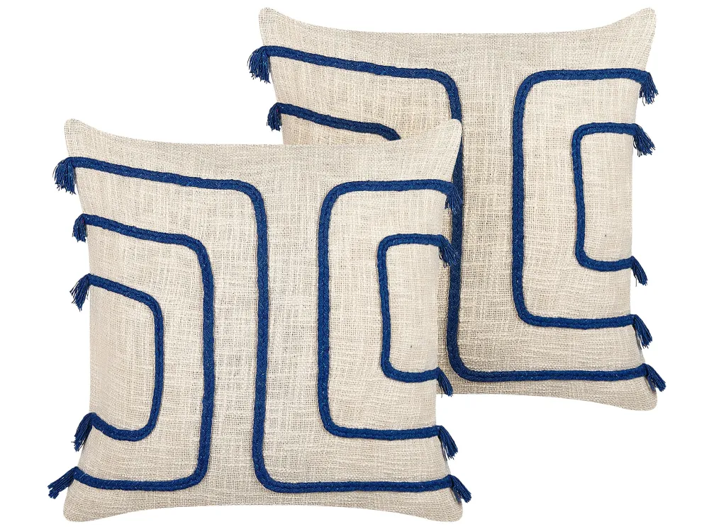 Set di 2 cuscini cotone camoscio chiaro e blu marino 45 x 45 cm PLEIONE