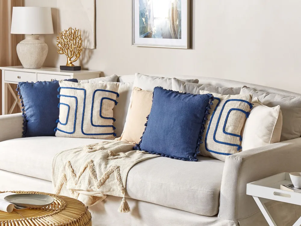 Set di 2 cuscini cotone camoscio chiaro e blu marino 45 x 45 cm PLEIONE