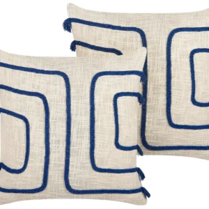 Set di 2 cuscini cotone panna chiaro e blu marino 45 x 45 cm PLEIONE