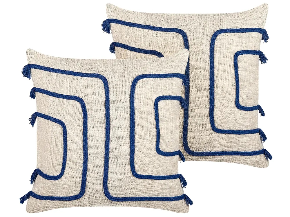Set di 2 cuscini cotone panna chiaro e blu marino 45 x 45 cm PLEIONE