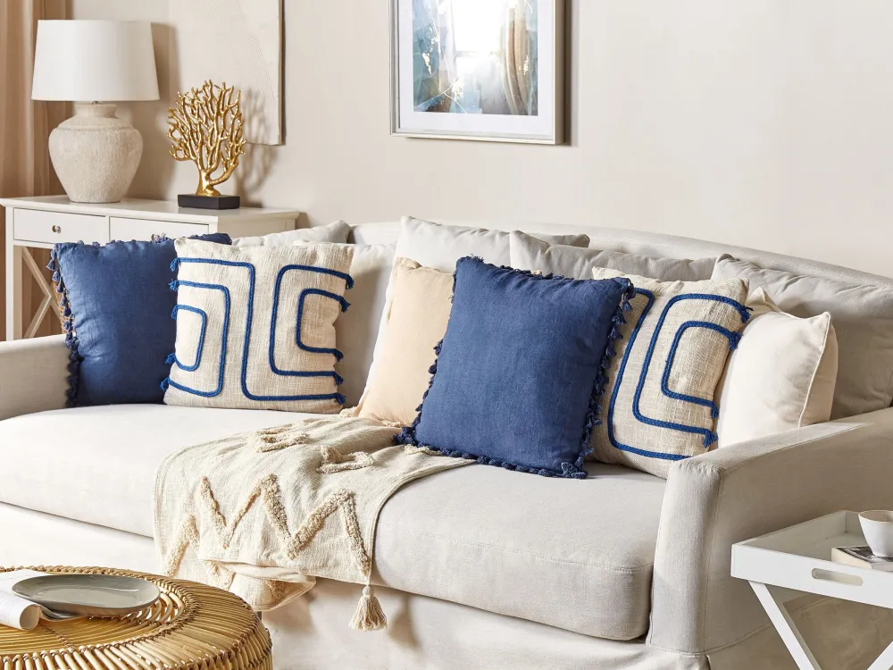 Set di 2 cuscini cotone panna chiaro e blu marino 45 x 45 cm PLEIONE