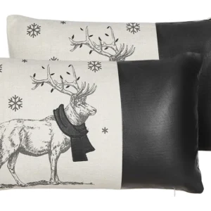 Set di 2 cuscini decorativi con renne 30 x 50 cm nero e bianco SVEN