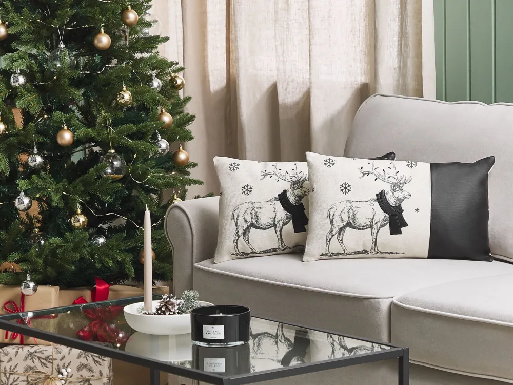 Set di 2 cuscini decorativi con renne 30 x 50 cm nero e bianco SVEN