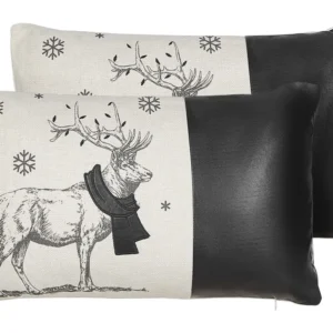 Set di 2 cuscini decorativi con renne 30 x 50 cm nero e bianco SVEN