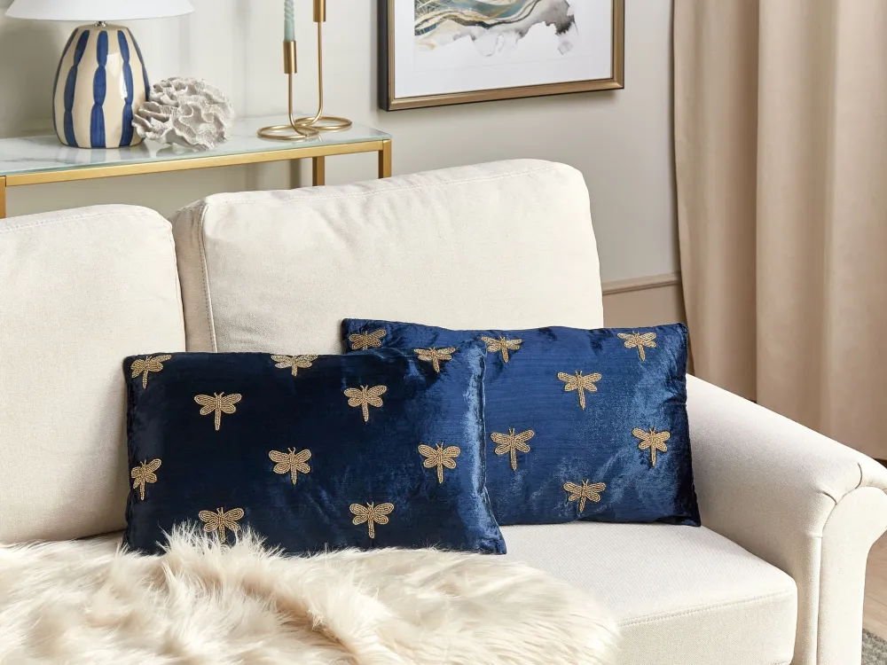 Set di 2 cuscini velluto blu marino 30 x 50 cm BLUESTEM