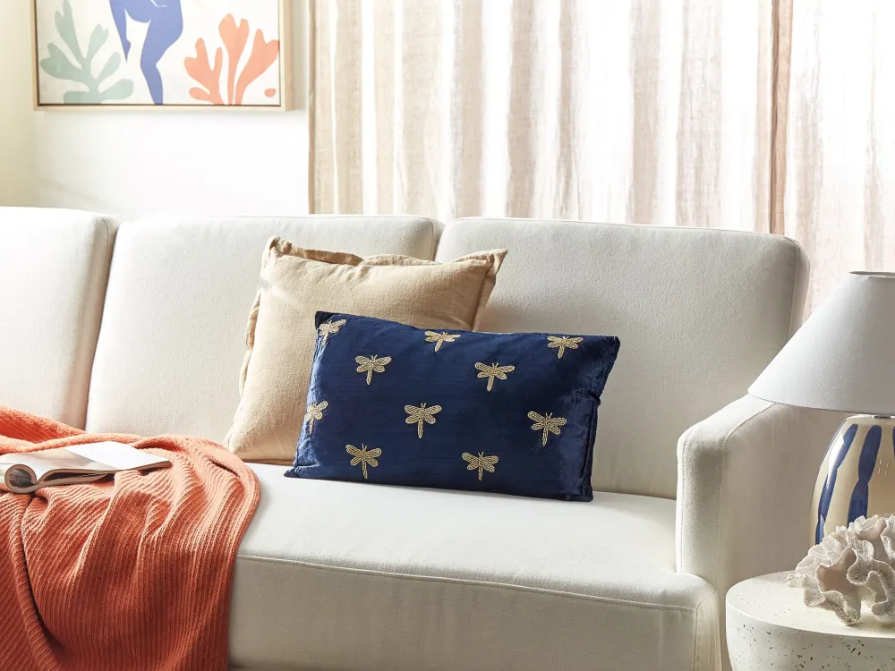 Set di 2 cuscini velluto blu marino 30 x 50 cm BLUESTEM