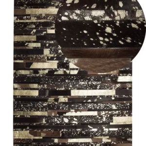 Ago Regolabile Tappeto patchwork vera pelle 160 x 230 cm nero e oro ARTVIN