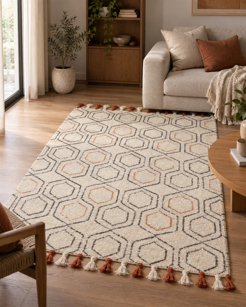 Tappeto cotone camoscio e arancione 160 x 230 cm HAJIPUR con 3 Punte Intercambiabili
