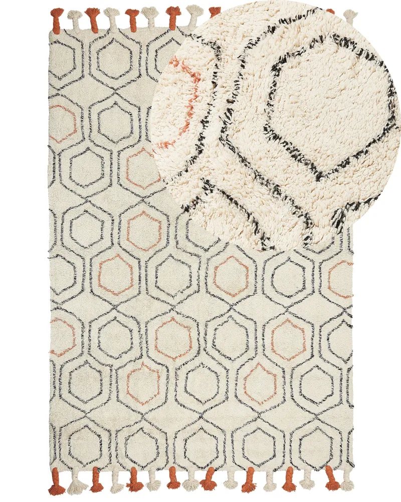 Tappeto cotone camoscio e arancione 160 x 230 cm HAJIPUR con 3 Punte Intercambiabili