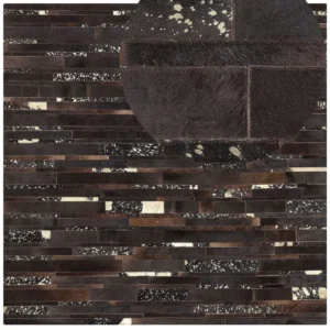 Tappeto patchwork vera pelle 200 x 200 cm nero e oro ARTVIN con Aghi Intercambiabili