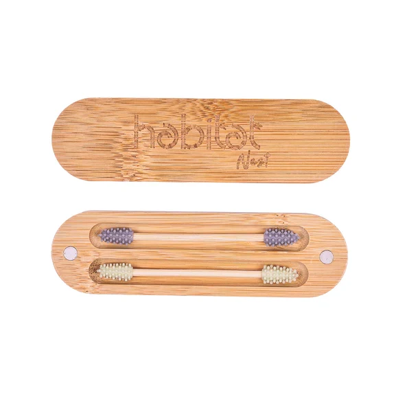 Habitat Nest Swab - 100% Plastic Free - Cotton fioc riutilizzabili bambù e silicone - Scatola bambù