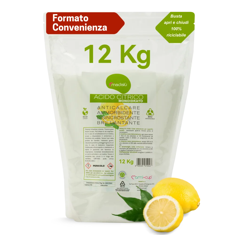 Acido Citrico 12 kg per Pulizia Polvere Cura Lavastoviglie e Lavatrice, Azione Disincrostante e Anticalcare per Bagno, Cas...