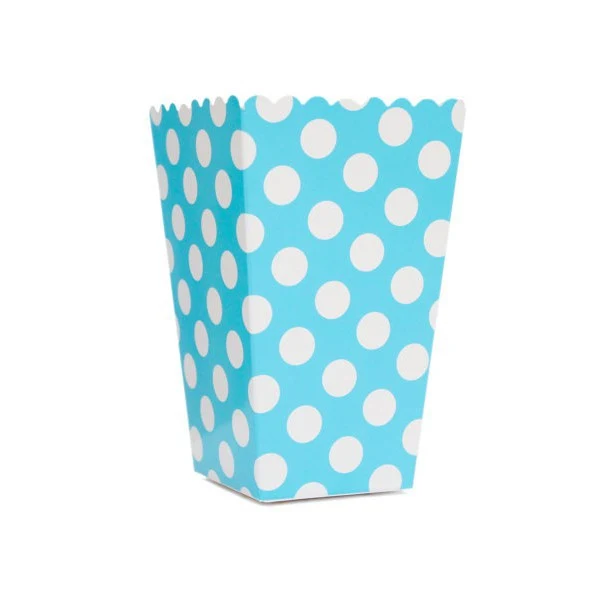 Cajas azules con puntos blancos para palomitas de maíz