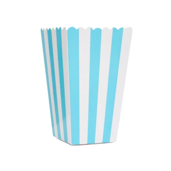 Cajas azules con rayas blancas para palomitas de maíz