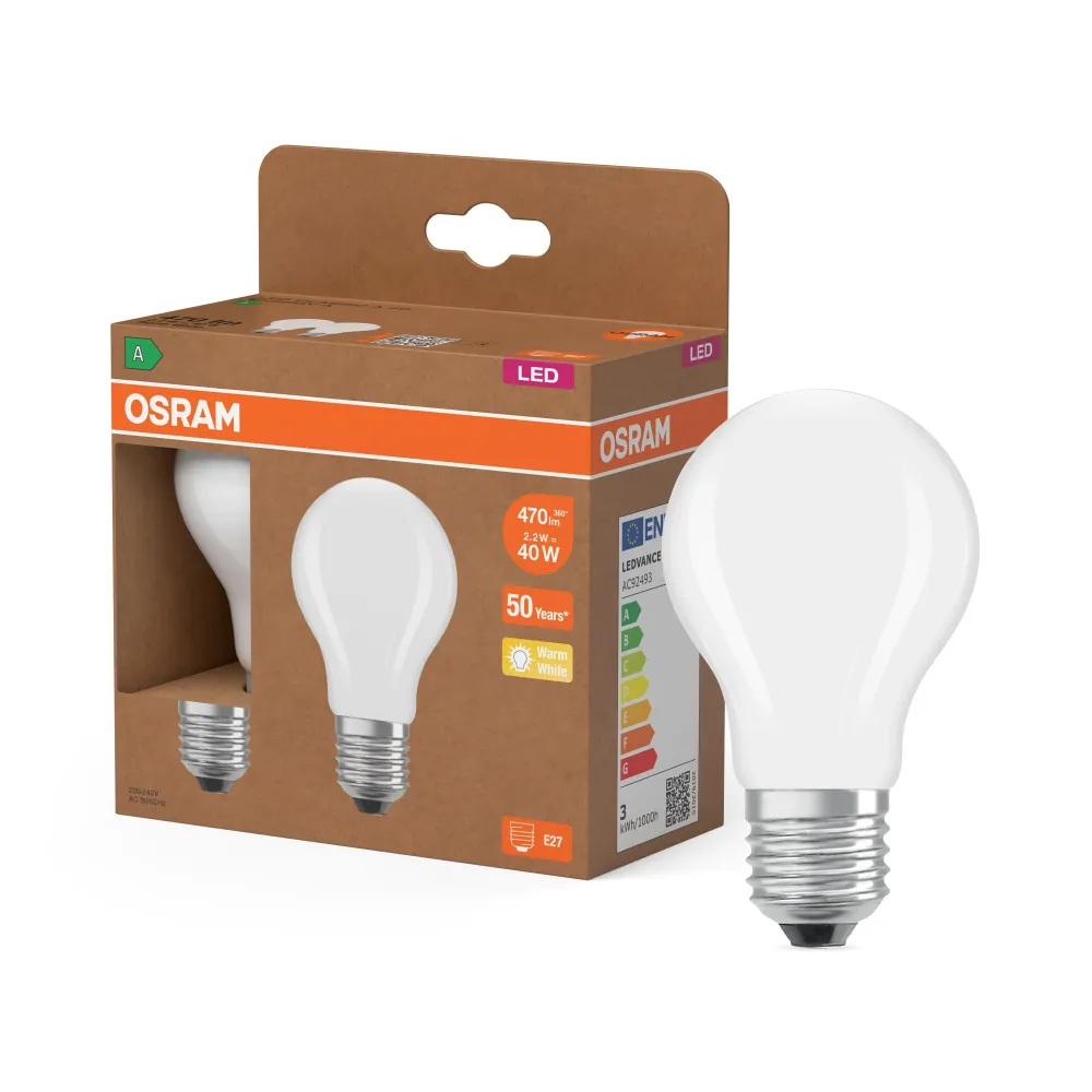 OSRAM LED Superstar Classic Lampada Opaca, 2.2W, 470lm, E27, Bianco Caldo