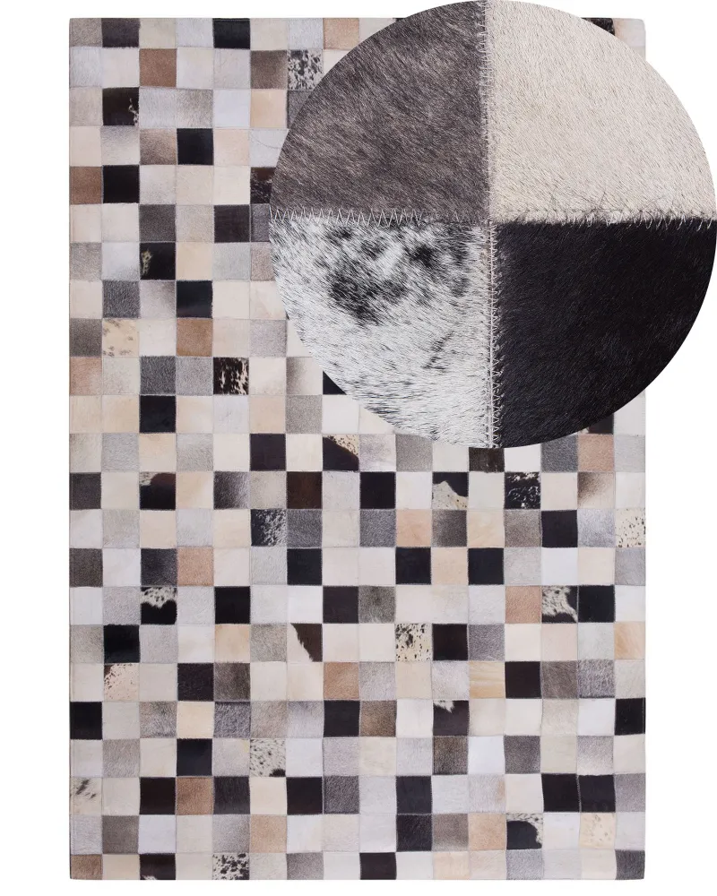 Tappeto pelle marrone e sabbia 160 x 230 cm RIZE