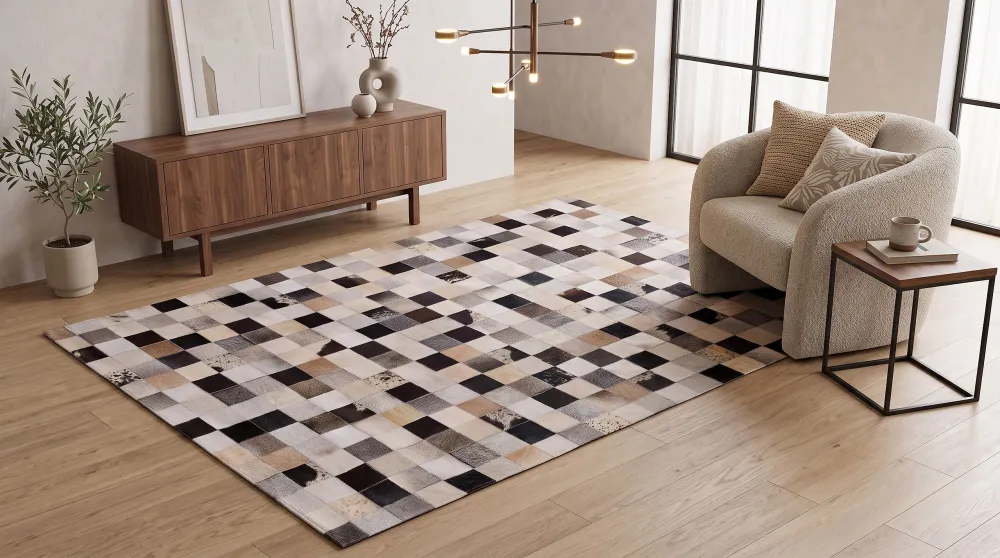 Tappeto pelle marrone e sabbia 160 x 230 cm RIZE
