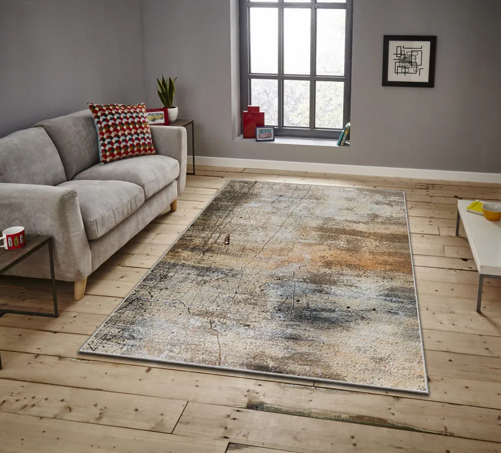 Tappeto Perla 160x230cm velluto con motivo astratto marrone e camoscio