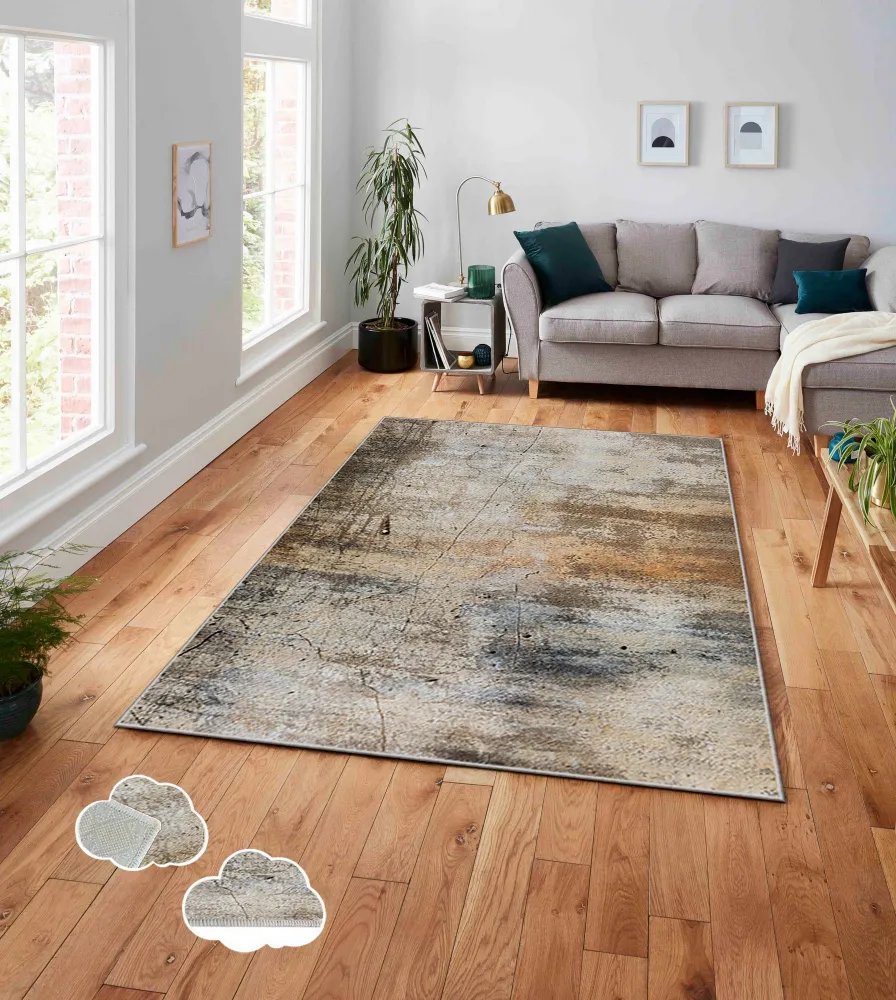 Tappeto Perla 160x230cm velluto con motivo astratto marrone e camoscio
