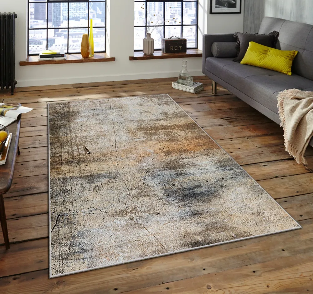 Tappeto Perla 160x230cm velluto con motivo astratto marrone e camoscio