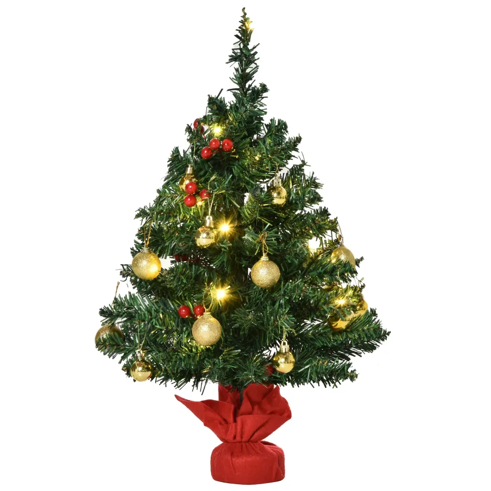 Easycomfort Albero di Natale 60cm con 15 Luci LED, 73 Rami, Albero di Natale Artificiale con Decorazioni