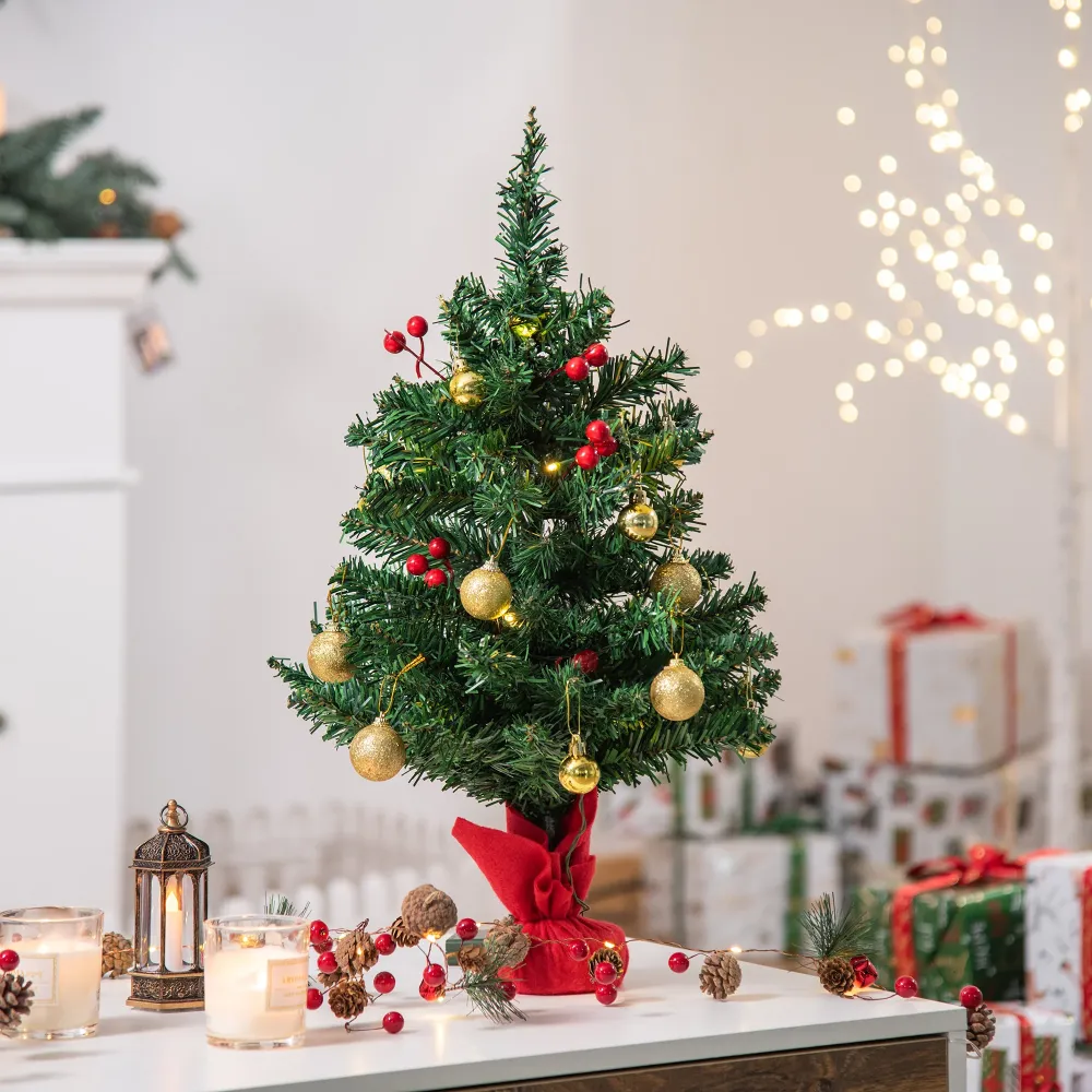 Easycomfort Albero di Natale 60cm con 15 Luci LED, 73 Rami, Albero di Natale Artificiale con Decorazioni