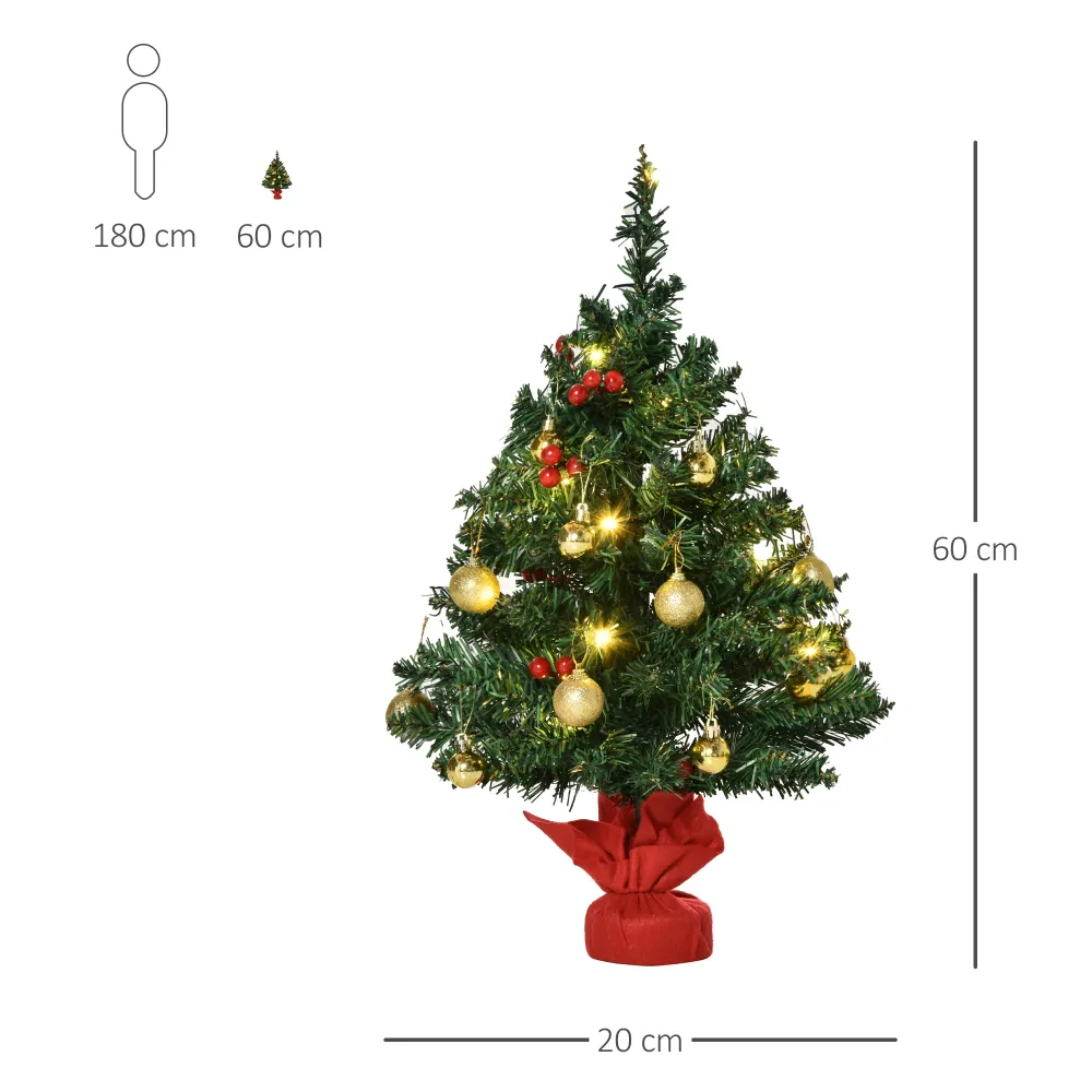 Easycomfort Albero di Natale 60cm con 15 Luci LED, 73 Rami, Albero di Natale Artificiale con Decorazioni