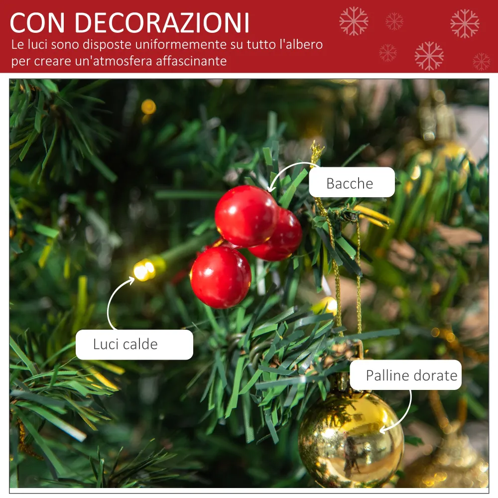 Easycomfort Albero di Natale 60cm con 15 Luci LED, 73 Rami, Albero di Natale Artificiale con Decorazioni
