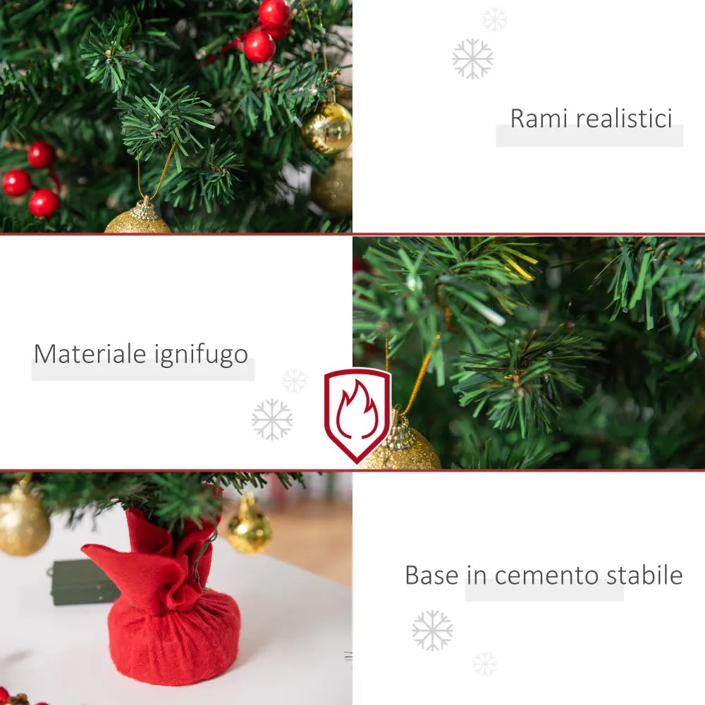 Easycomfort Albero di Natale 60cm con 15 Luci LED, 73 Rami, Albero di Natale Artificiale con Decorazioni