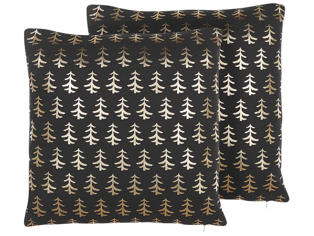 Set di 2 cuscini decorativi con alberi di Natale 45 x 45 cm nero LEROY Motore Passo Passo