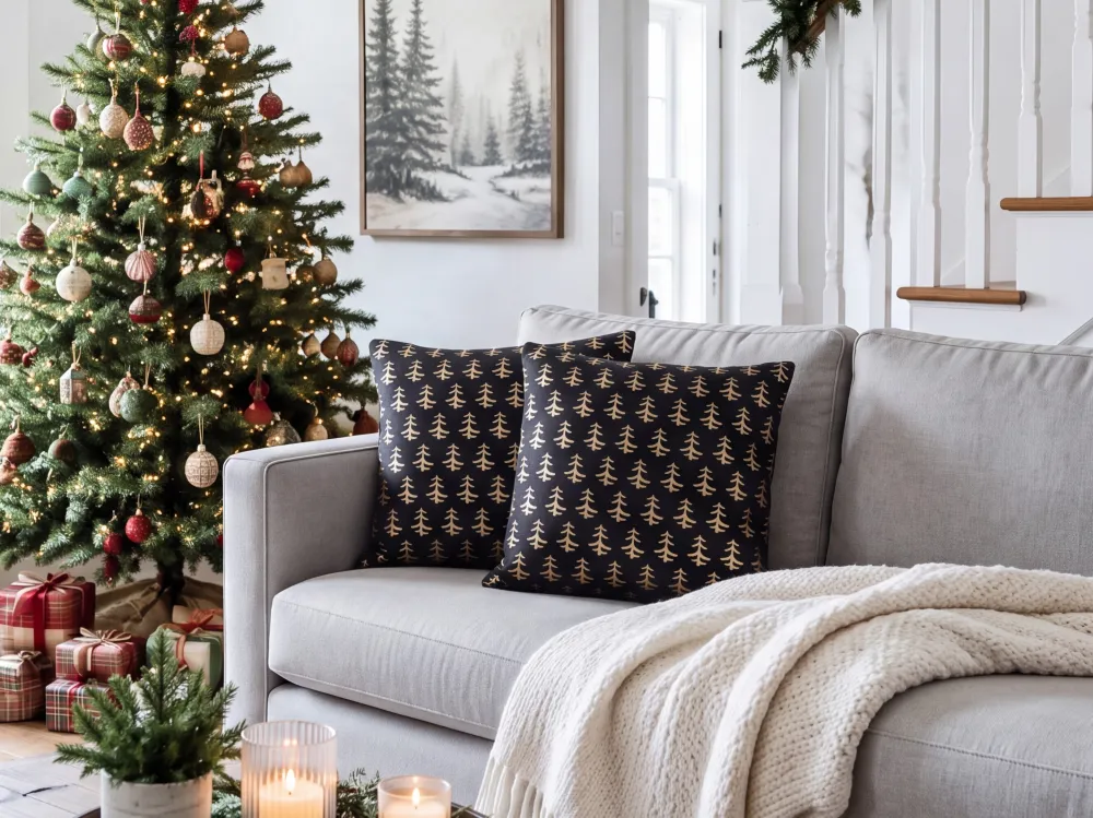 Set di 2 cuscini decorativi con alberi di Natale 45 x 45 cm nero LEROY Motore Passo Passo